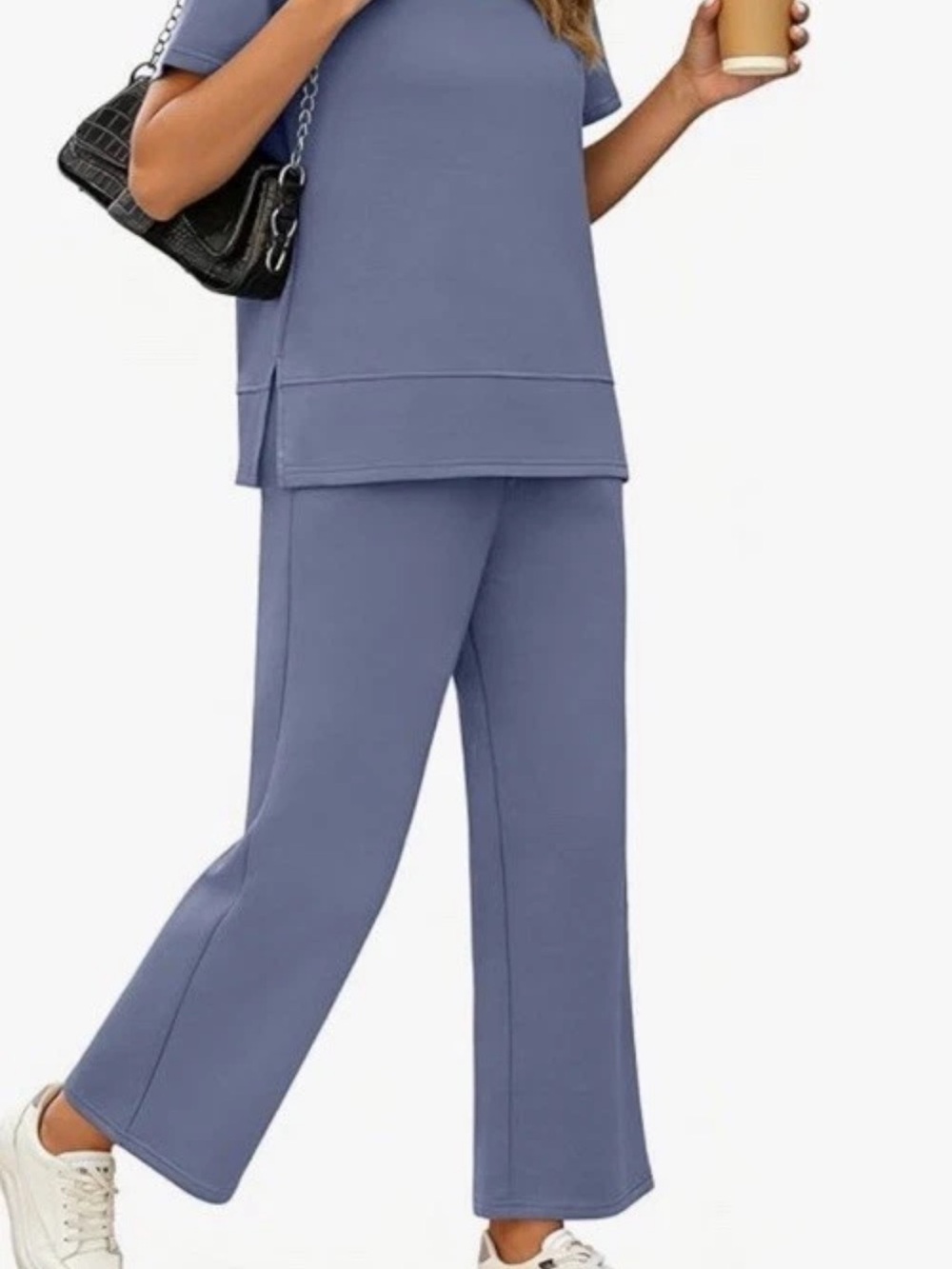 Everyday Wide-Leg Cropped Pants and Matching Top in Dusty Blue